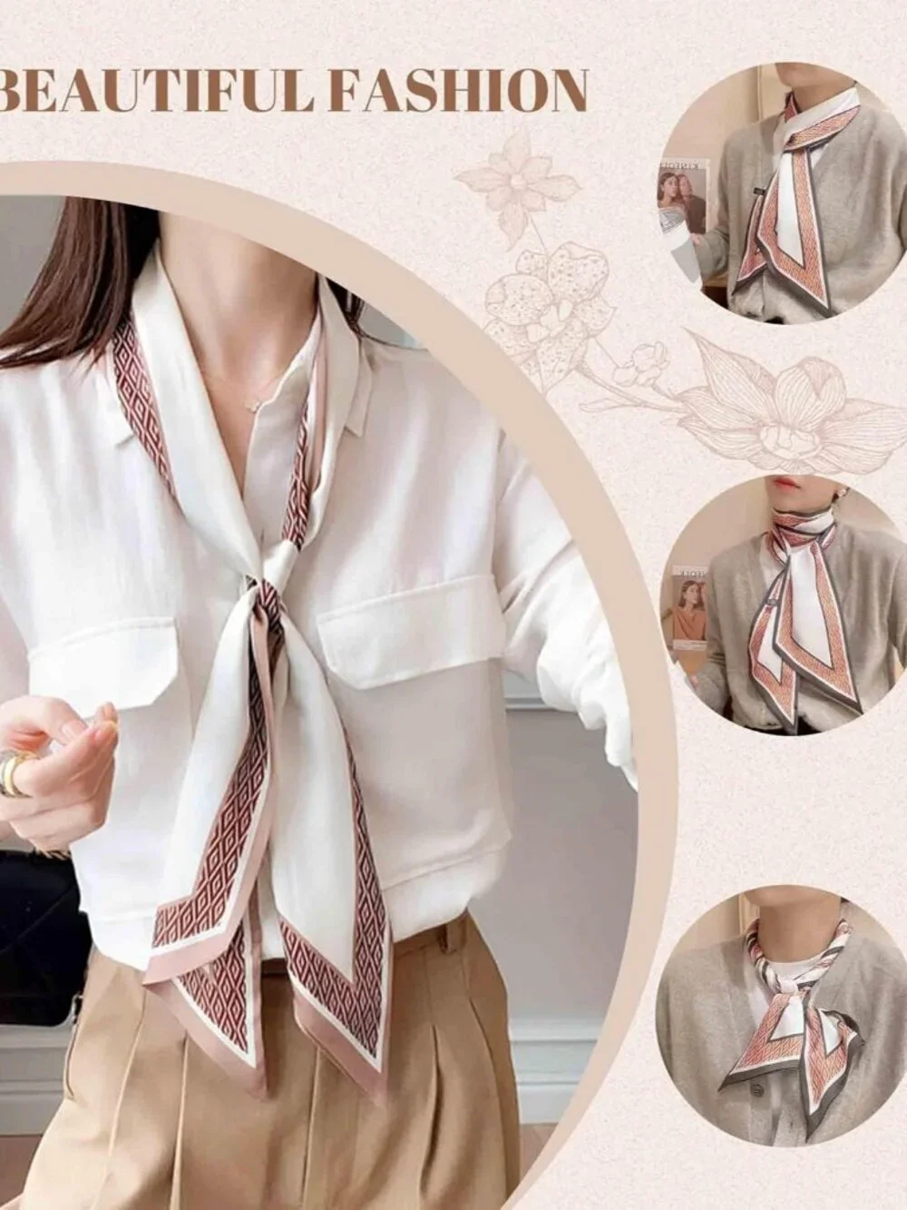 Women's Coffee Diamond Edge Fashion Elegant Oblique Angle Scarves Bag Scarfs